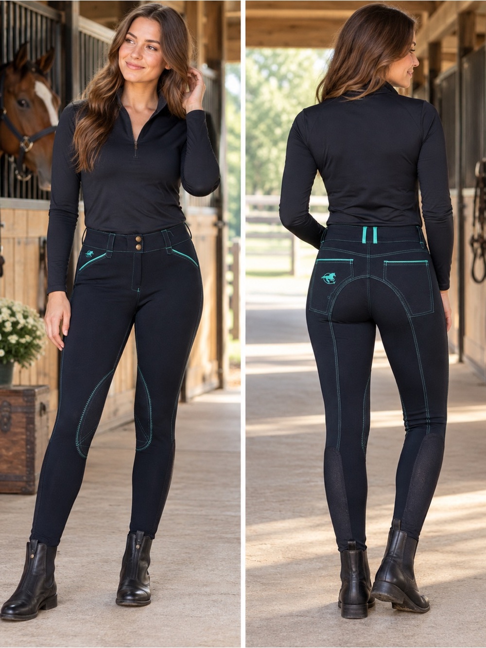 Piper by SmartPak Riding Breeches 30R Navy Teal Knee Patch Equestrian